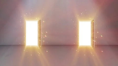 2 Door opening with bright light Shine effect Stock Footage 230771453