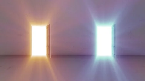 2 Door opening with bright light Shine effect Stock Footage 230784939