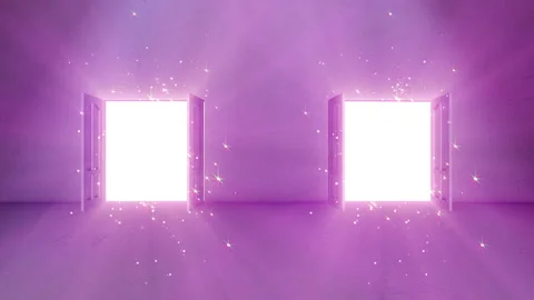 2 Door opening with bright light Shine effect Stock Footage 230865708