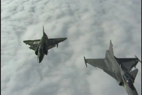 2 Drakens 1 exit right Stock Footage