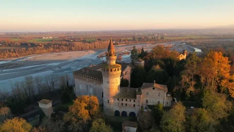 2. Drone view footage of the historic Castello di Rivalta in Piacenza Emili.. Stock Footage 337910082