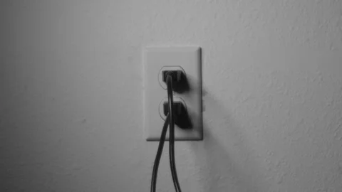 2 Electrical Cord Cables getting ripped out of AC socket slow motion 스톡 동영상 72964610