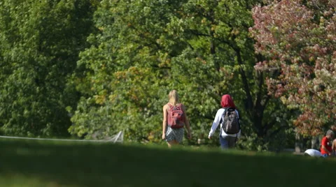 2 Female Students Walk on Campus Stock Footage 44267239