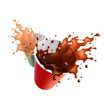 2 flying coffee cups isolated on a white background. Stock Illustration