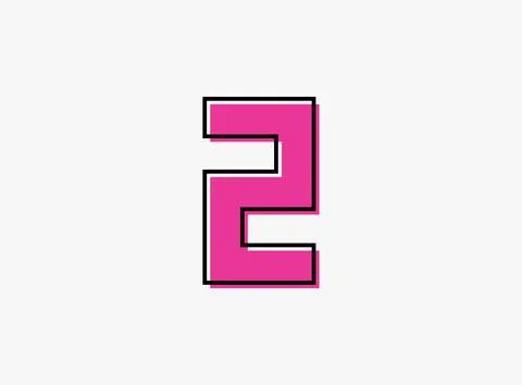 2 font number made of black frame outline shadow of font pink color. Vector i Stock Illustration