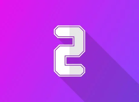 2 font number, modern dynamic design with long shadow on purple gradient back Illustrazione stock