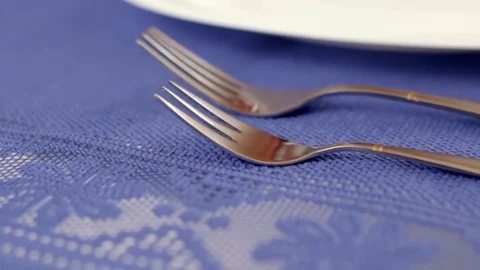2 forks cutlery on the table Stock Footage 72471503