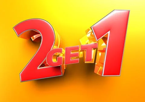 2 Get 1 3D illustration on a bright orange background. Stock Illustration