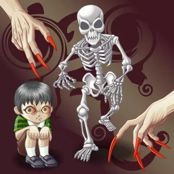 2 ghost characters and devil's hands. Stock Illustration