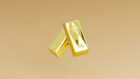 2 Gold Bars in a golden background, rotating angle Stock-Footage 297123075