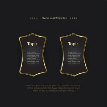 2 gold buttons otions design on dark background, a modern golden element butt Stock Illustration