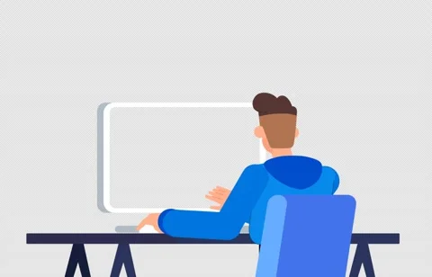 2 illustrated Boy Typing on Keyboard While Sitting at Desk Back View Vídeo Stock 267811633