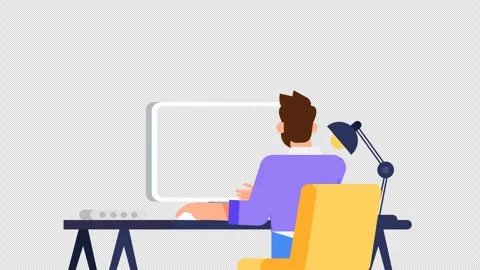 2 illustrated Boy Typing on Keyboard While Sitting at Desk Back View Video stock 268218707