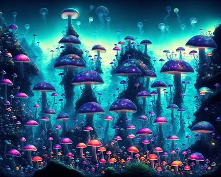 2-Imaginary creatures in a beautiful fast intricate landscape of forest with 스톡 일러스트