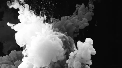 2 ink flow, infusion black and white cloud on black background Stock Footage 274150734