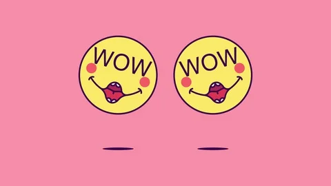 2 jumping emoji faces with phrase Wow Stock Footage 128249869