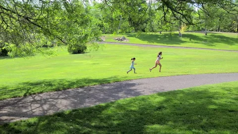 2 Kids having fun Running in Shoshone falls park Stock Footage 169327281