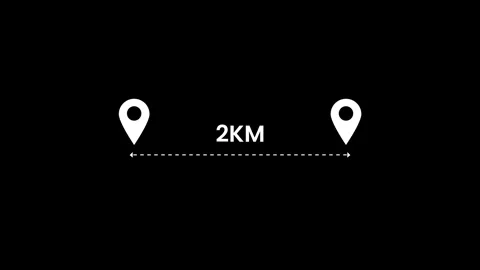 2 km distance icon from one place to another animation Stock Footage 321409085