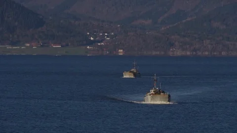 2 Landing crafts navigating in the ocean Stock Footage 110825848