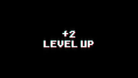 +2 level up animation of looped text glitch video game screen effect Stock Footage 313060705