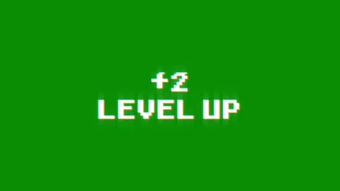 +2 level up animation of looped text glitch video game screen effect Video stock 313060715