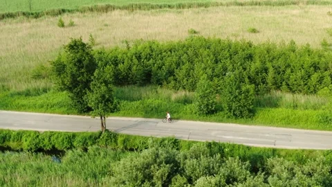 2 lone cyclist on an empty road. country road. field, trees 스톡 동영상 267402788