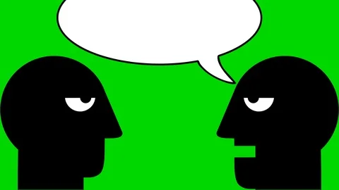 2 man are talking with speech balloons. Video stock 107459942