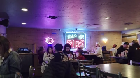 2 May 2024 Los Angeles, California - Inside of Ribs Barbecue Restaurant Lobby Stock Footage 308347341