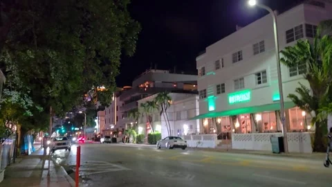 2 May 2024 Miami, Florida - Walking Miami Florida Restaurant Night Street Stock-Footage 334348954