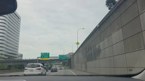 2 May 2024 Seattle, Washington - Driving Interstate Tree Freeway Street Video stock 338114646