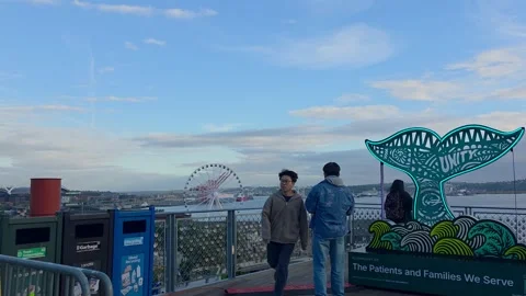 2 May 2024 Seattle, Washington - Walking Near Downtown Pier Area Stock Footage 338119574