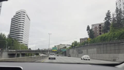2 May 2024 Seattle, Washington - Driving Interstate Freeway Mountain Street Stock Footage 339094564
