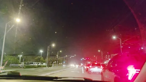 2 May 2026 Long Beach, California - Driving Interstate Freeway Night Street Stock Footage 345179180