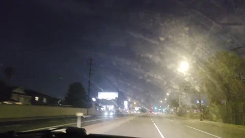 2 May 2026 Long Beach, California - Driving Interstate Freeway Mountain Night Stock Footage 346637908