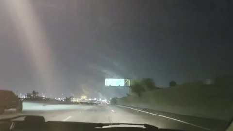 2 May 2026 Long Beach, California - Driving Interstate Freeway Night Street Stock Footage 346643436