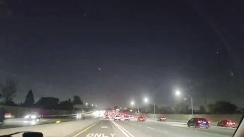 2 May 2026 Long Beach, California - Driving Interstate Freeway Mountain Night Stock Footage 346648943