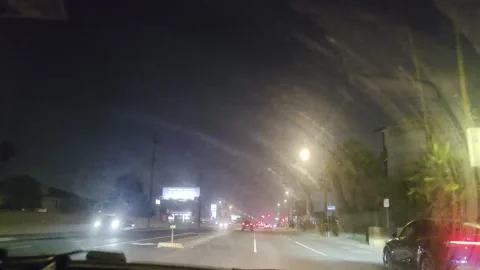 2 May 2026 Long Beach, California - Driving Interstate Freeway Night Street Stock Footage 347093644