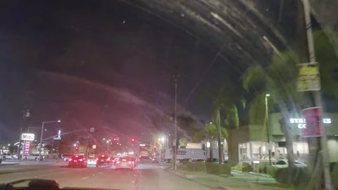2 May 2026 Long Beach, California - Driving Interstate Freeway Night Street Stock Footage 347096378