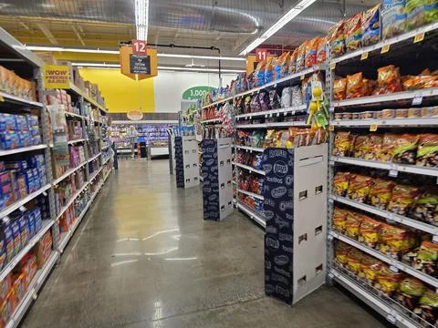 2 May 2026 Long Beach, California - Walking Inside of Grocery Retailer Store Fotos Stock