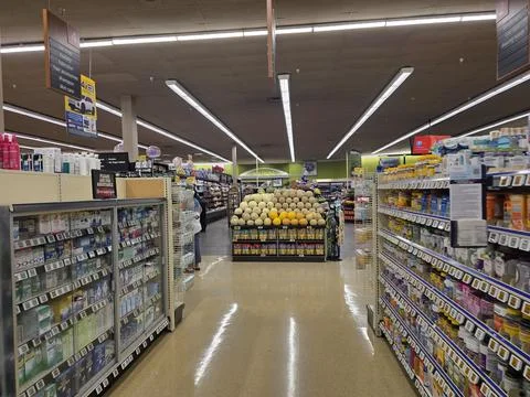 2 May 2026 Long Beach, California - Walking Inside of Grocery Retailer Store Stock Photos