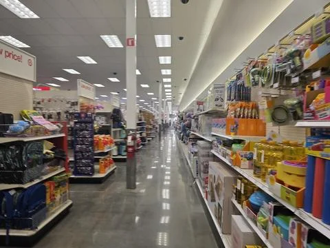 2 May 2026 Long Beach, California - Walking Inside of Target Retailer Store Stockfoto's