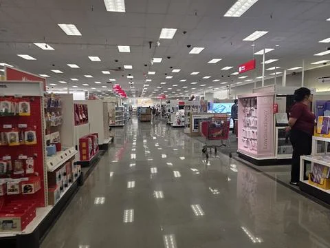 2 May 2026 Long Beach, California - Walking Inside of Target Retailer Store Stockfoto's