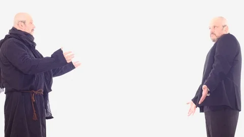 2  men in different clothes and same face meeting white screen Stock Footage 104952060