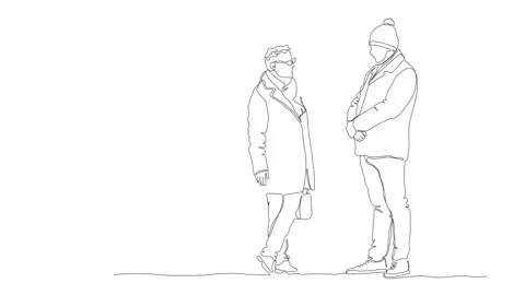 2 men talking, standing. Wearing warm clothes  Animation. Stock Footage 315524029