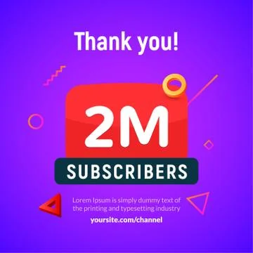 2 million followers vector post 2m celebration. Two millions subscribers Stock Illustration