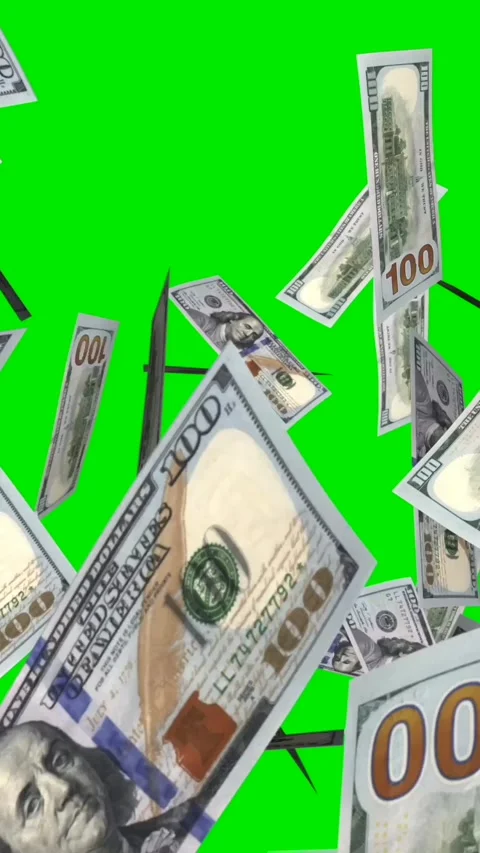 2 Money Explosions - 100 US Dollars - Left &amp; Right Transition Blasts - Vertical Stock Footage 320979671