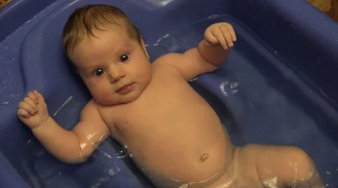 2 Months Old Baby Bath Time Activity. 4K, UHD, Ultra HD Resolution. Stock Footage 47748095