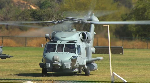2 Navy helicopters prepare for take-off Stock Footage 2923884