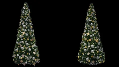 2 New Year Christmas decorated trees with glowing colorful lights Stock Footage 71120553