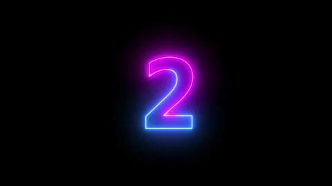 2 number neon bright glowing animation on black background 4k video. Stock Footage 323067005